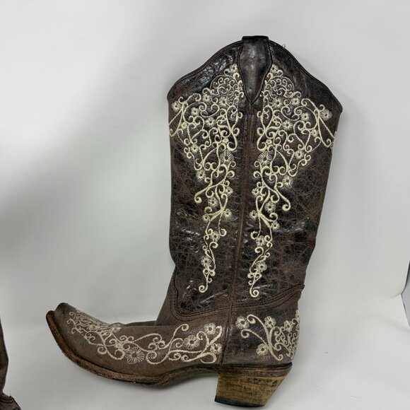 Corral Vintage women's western cowgirl boots 7.5 M embroidered brown snip toe - Picture 2 of 12
